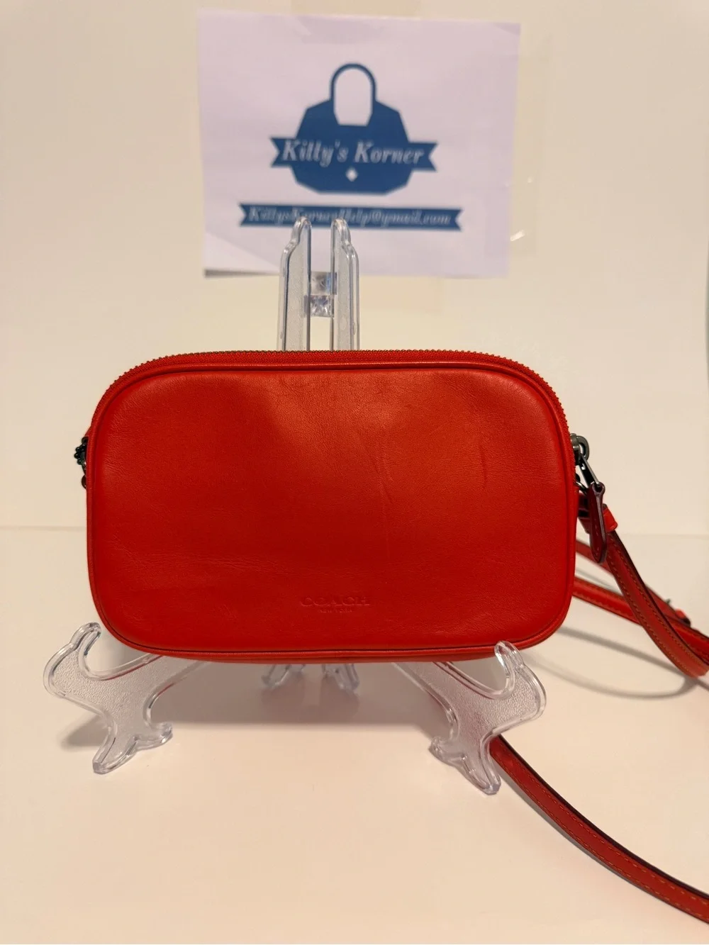 Coach Red Leather Crossbody with Motorcycle Mickey Detail - Picture 6 of 10